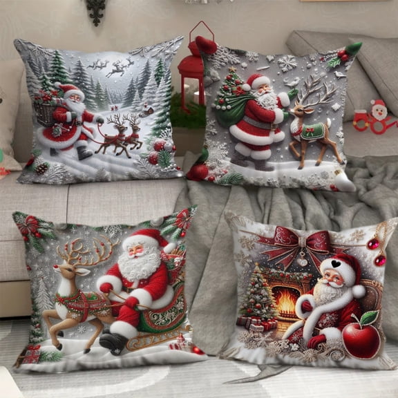 Xuniizn Christmas Pillow Covers 18x18 inch Xmas Decorations Soft Plush Faux Fur Wool Christmas Throw Pillow Cases Winter Holiday Decor for Sofa Living Room