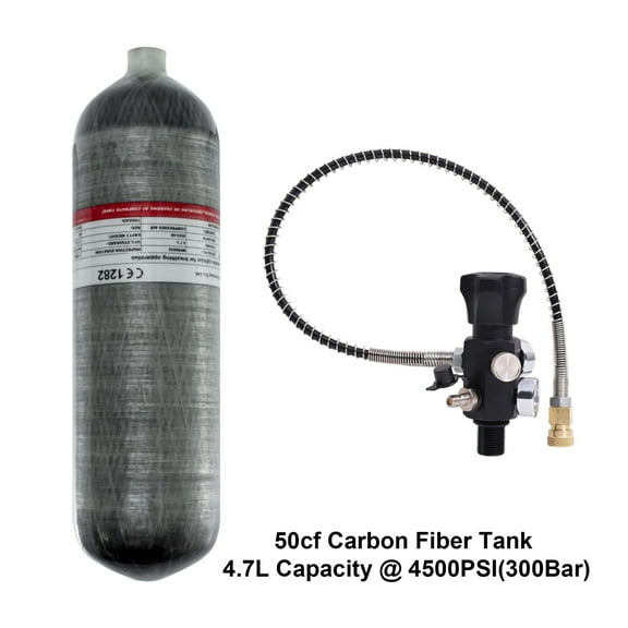 TUDIVING 4.7L Scuba Diving Tank With Valve Carbon Fiber 4500Psi/300Bar Portable Air Tank M18×1.5 Thread