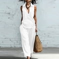 thumbnail image 2 of Enjoytime Travel Outfits for Women Collared V-Neck Sleeveless Beach Vacation 2 Piece Sets Wide Leg Pants Matching Set, 2 of 8