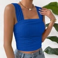 thumbnail image 3 of WBQ Women's Wide Strap Square Neck Crop Tank Tops Ribbed Texture Sleeveless Slim Fit Cami Shirts Backless Going Out Tops S-2XL, 3 of 6
