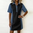 thumbnail image 2 of QSAWXQZ Women's Denim Patchwork Shirt Dress Quarter Button Lapel Collar Short Sleeve Mini Dress XL, 2 of 9