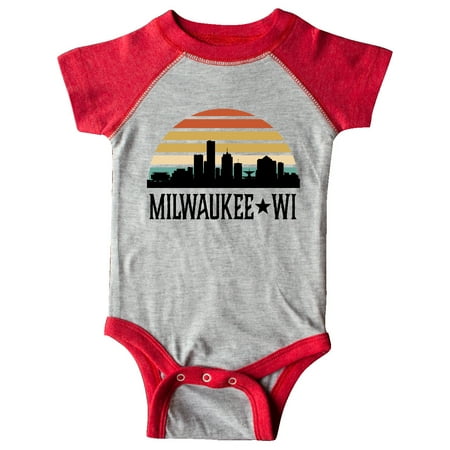 

Inktastic Milwaukee Wisconsin Skyline Retro Sunset Gift Baby Boy or Baby Girl Bodysuit