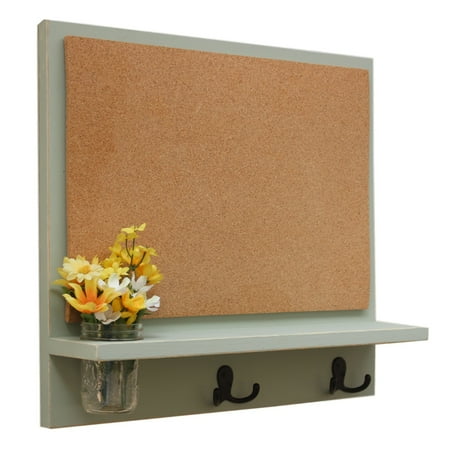 - Message Board with Cork board, Coat Hooks & Mason Jar