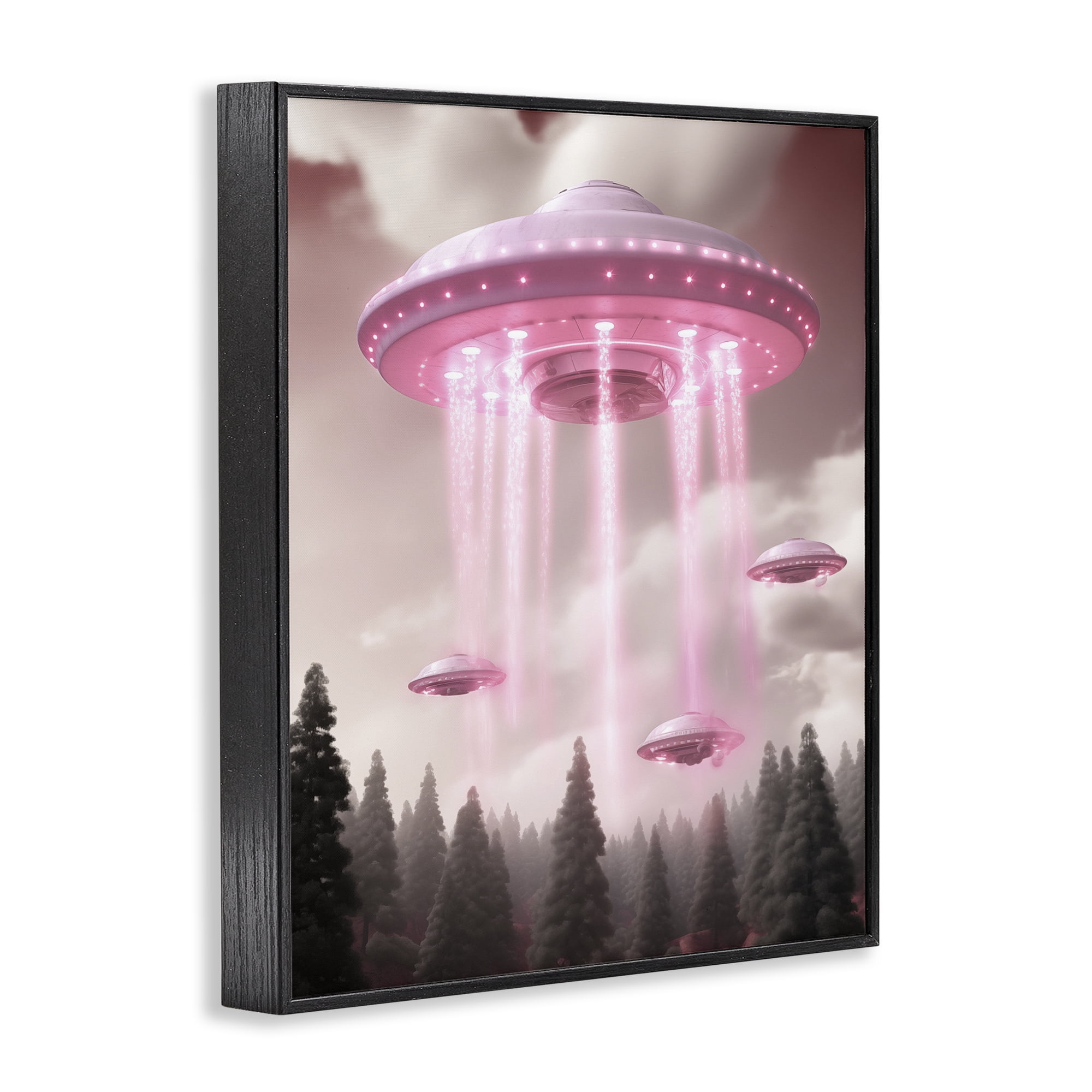 Glam UFO with Pink Beams Black Framed Giclee Art, design by Sasha