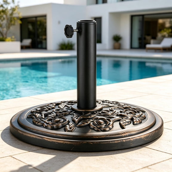 Autlaycil Round Cement Umbrella Base, Adjustment Knob, Fits 1.34"–1.9" Pole, 21.5 Pounds