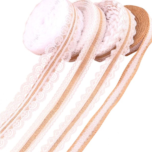 Rollo de cinta de arpillera con encaje, manualidades, cinta con cuerda de hilo para decoración de bodas y Navidad, manualidades hechas a mano