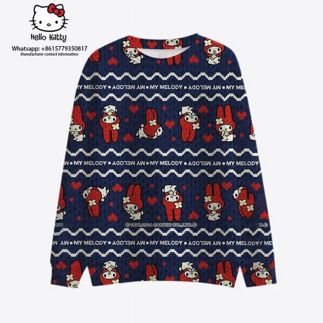 2023 Nouveau Mode Urbaine Style de Noël Hello Kitty Automne Harajuku Col Rond Décontracté Chandail en Molleton à Manches Longues pour Femmes 2K
