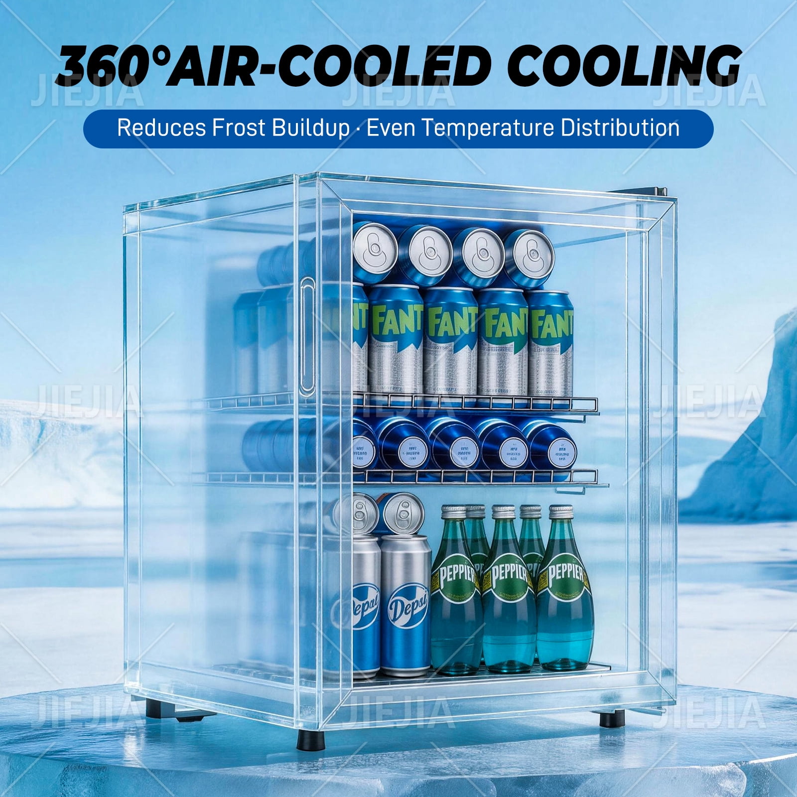 JIEJIA 90 Can Mini Fridge and 2.8 Cu.ft Beverage Cooler Refrigerator with Glass Door for Home, Office