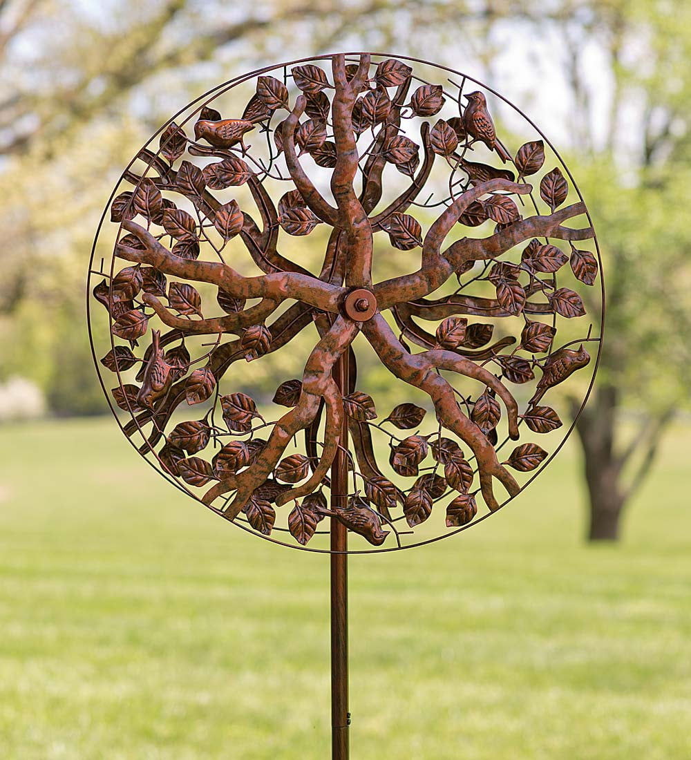 Tree of Life Wind Spinner w Elegant Leaf Rotors & Antique Finish by Problem Solvers