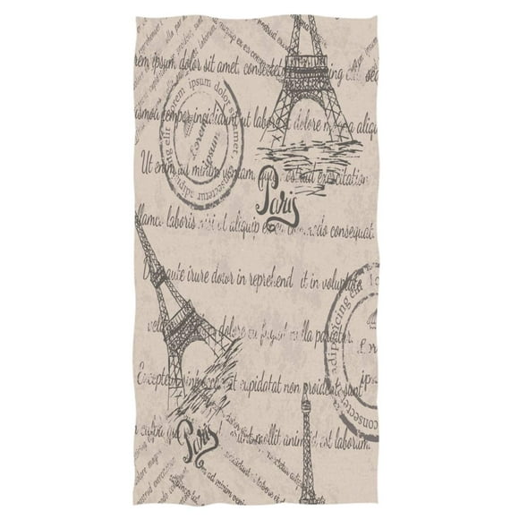 Eiffel Tower Hand Towels Retro Stamps Pattern Paris Towel Ultra Soft Highly Absorbent Multipurpose Bathroom Towel for Hand,Face,Gym,Sports and Spa Home Decor, 16x30 IN