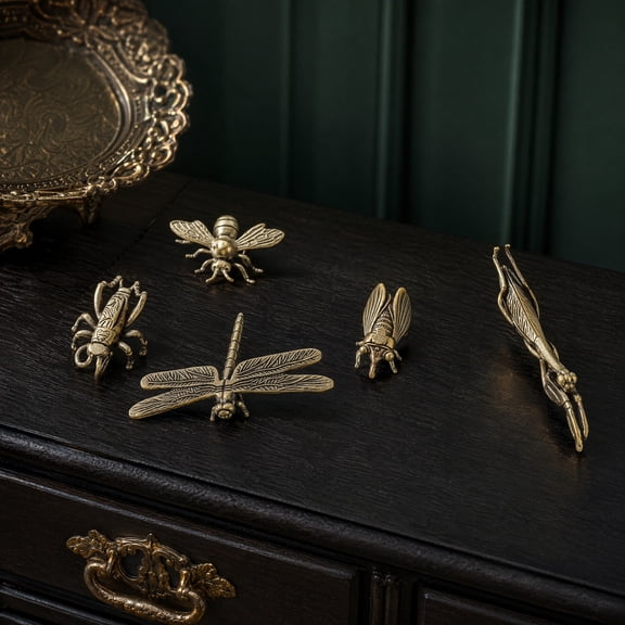 ELAYARD Vintage Brass Dragonfly Figurines Set of 5 Metal Insect Ornaments Rustic Home Decor Accents