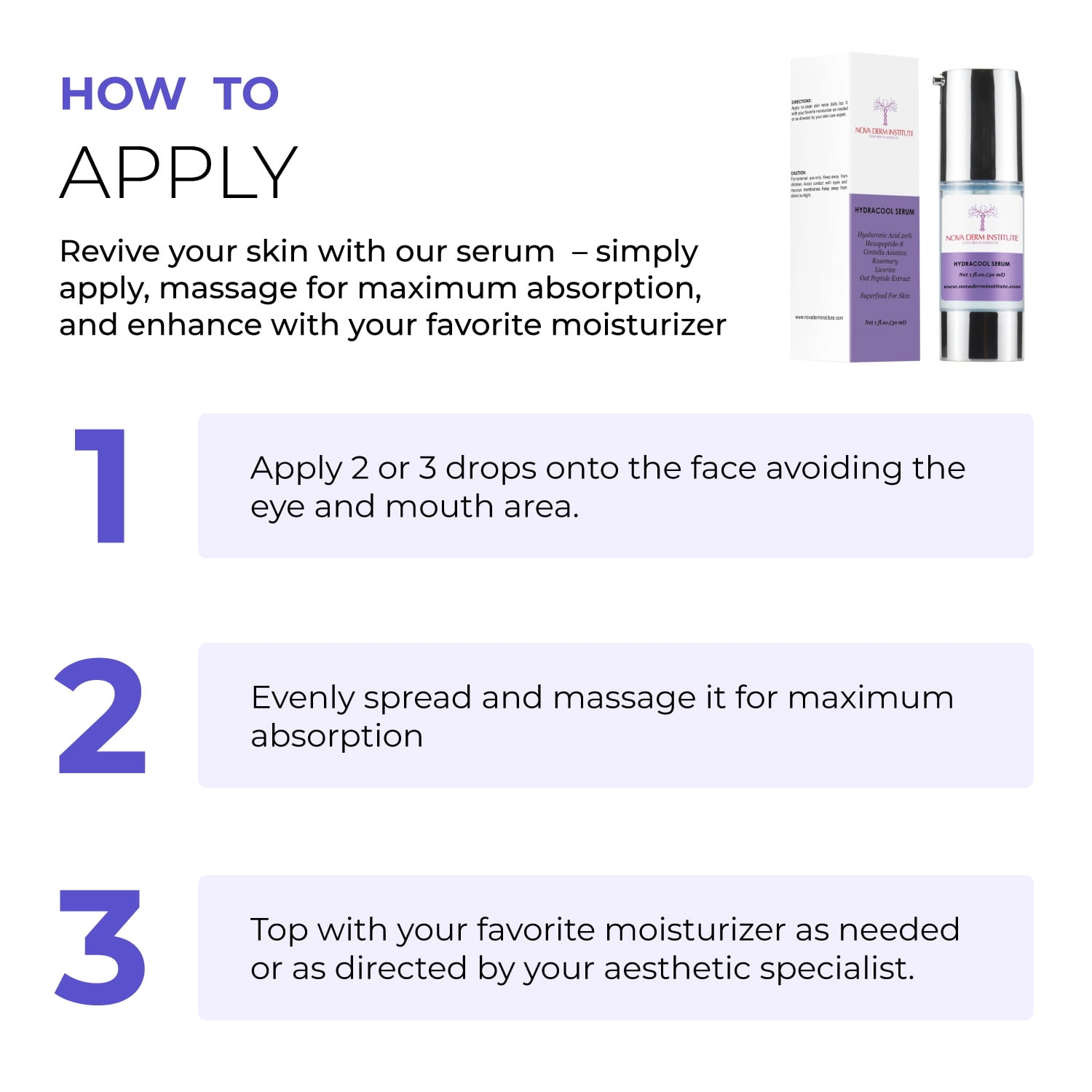 Nova Derm Institute Hydrating Hyaluronic Acid Serum with 20% HA for Dry & Sensitive skin Types, Copper Peptides for Anti Aging, Non Comedogenic 1 fl oz