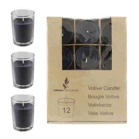 Mega Candles - Unscented Votive Glass Container Candle - Black, Set of 12