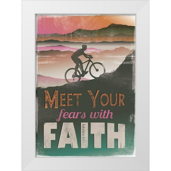 JMB Designs 24x32 White Modern Wood Framed Museum Art Print Titled - Meet Fears with Faith