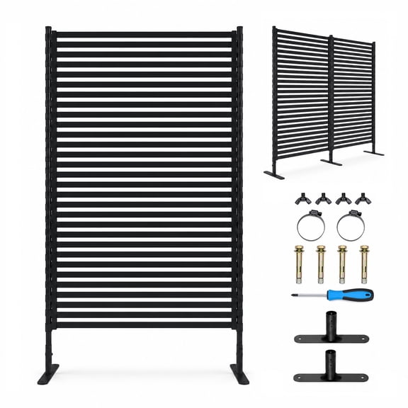 lalahoni 71"H x 48"W Metal Outdoor Privacy Screen, Freestanding Decorative Weather-Resistant Fence Panel for Patio, Balcony, Backyard, Black