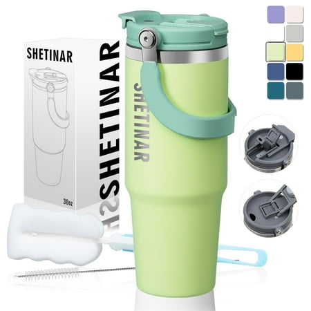 

SHETINAR 30 oz Stainless Steel Thermos Travel 2-in-1 Lid and Straw Double Wall Insulated Spill-Proof Lid Perfect for Hot and Cold Beverages Lime green