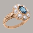 thumbnail image 2 of LBG British Made 18k Rose Gold Natural London Blue Topaz & Cultured Pearl Womens Promise Ring - 33 size options - Size 6, 2 of 8