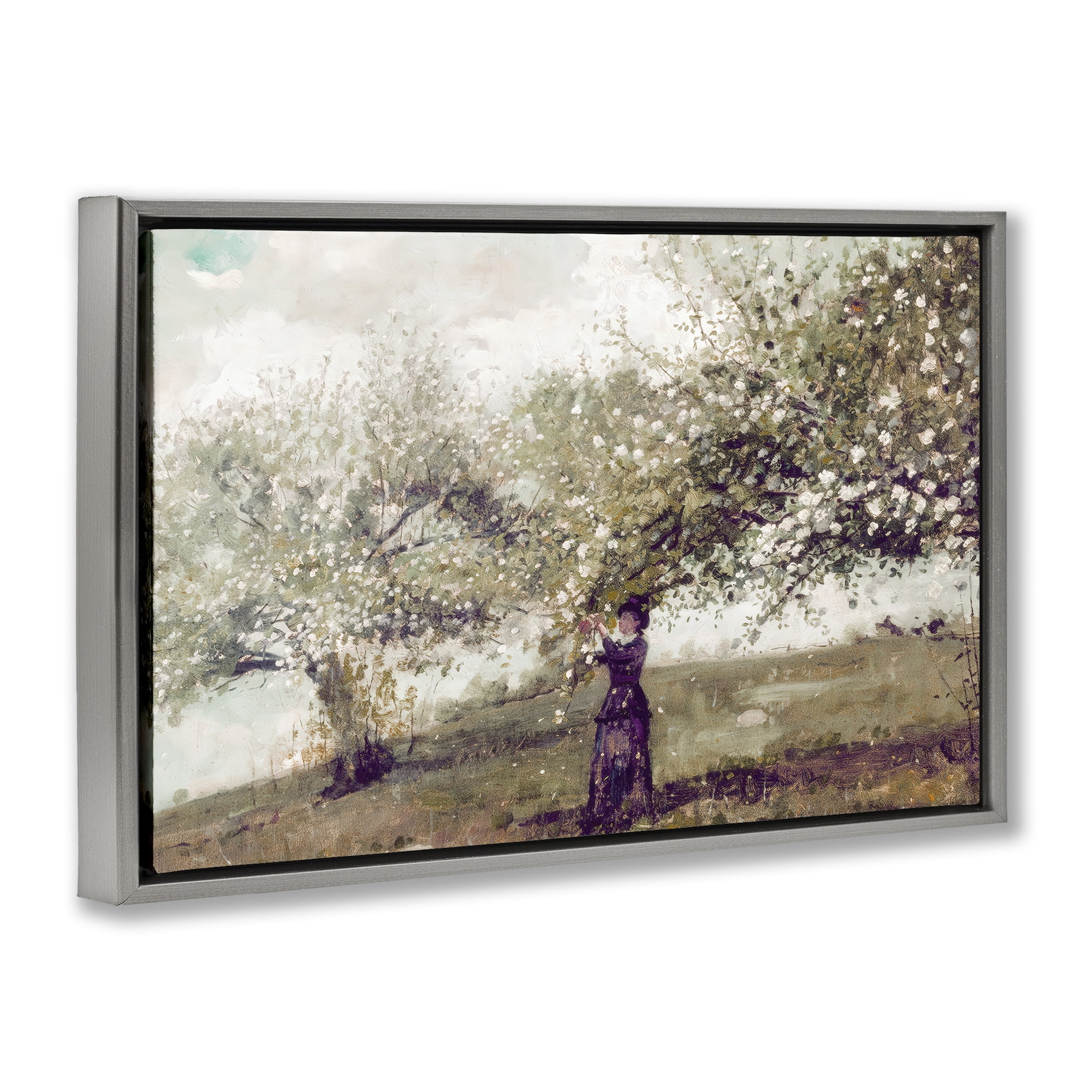 Stupell Industries Vintage Gathering Spring Blossoms Gray Framed Floater Canvas Wall Art, design by Leah Straatsma