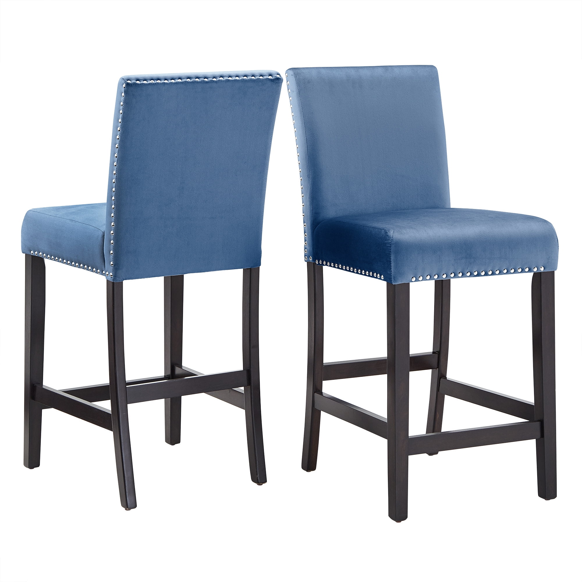 Weston Home Banford Nailhead Velvet Upholstered 26" Counter Height Chairs, Set of 2, Blue