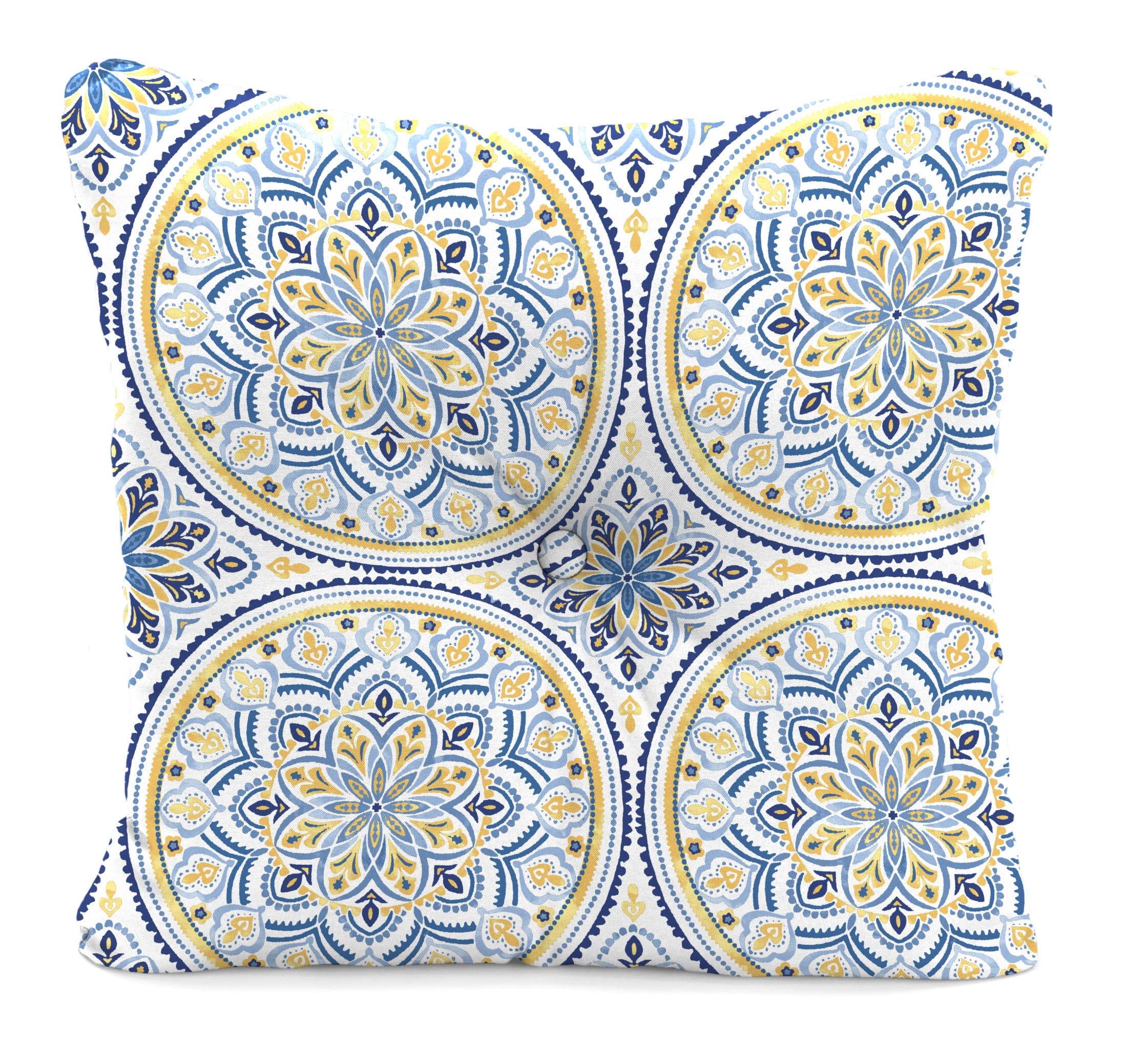 Jordan Manufacturing 23.5" x 24" Castille Multicolor Medallion Square Tufted Outdoor Deep Seat Chair Back Cushion with Fabric Button
