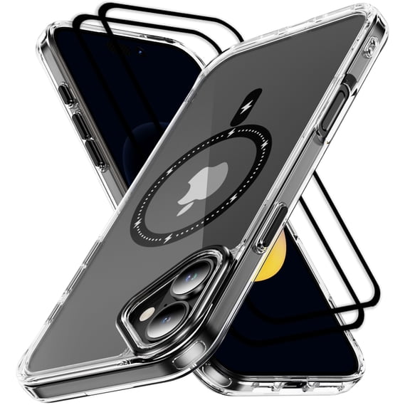 Hotpom Magnetic Phone Case for iPhone 16 Plus with 2 Pack Screen Protector Compatible with Magsafe, Anti-Scratch and Anti-Yellowing Translucent Slim Shockproof Phone Cover, Black