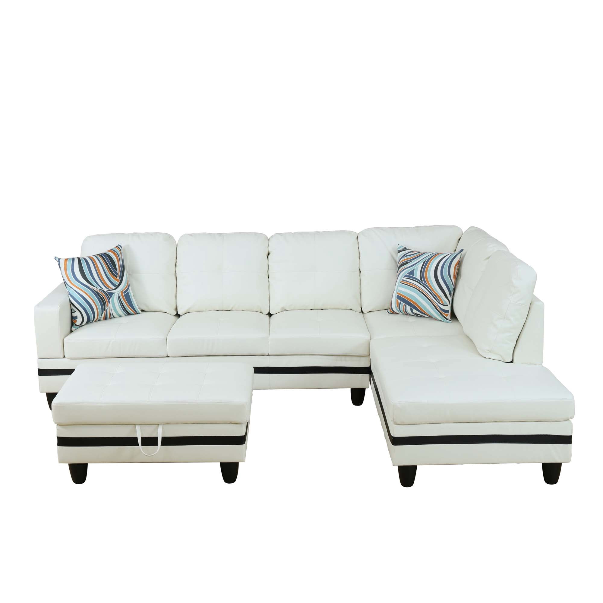 MAYEERTY White & Black 3-Piece PU Leather Couch Stylish Contrast Modern Living Room