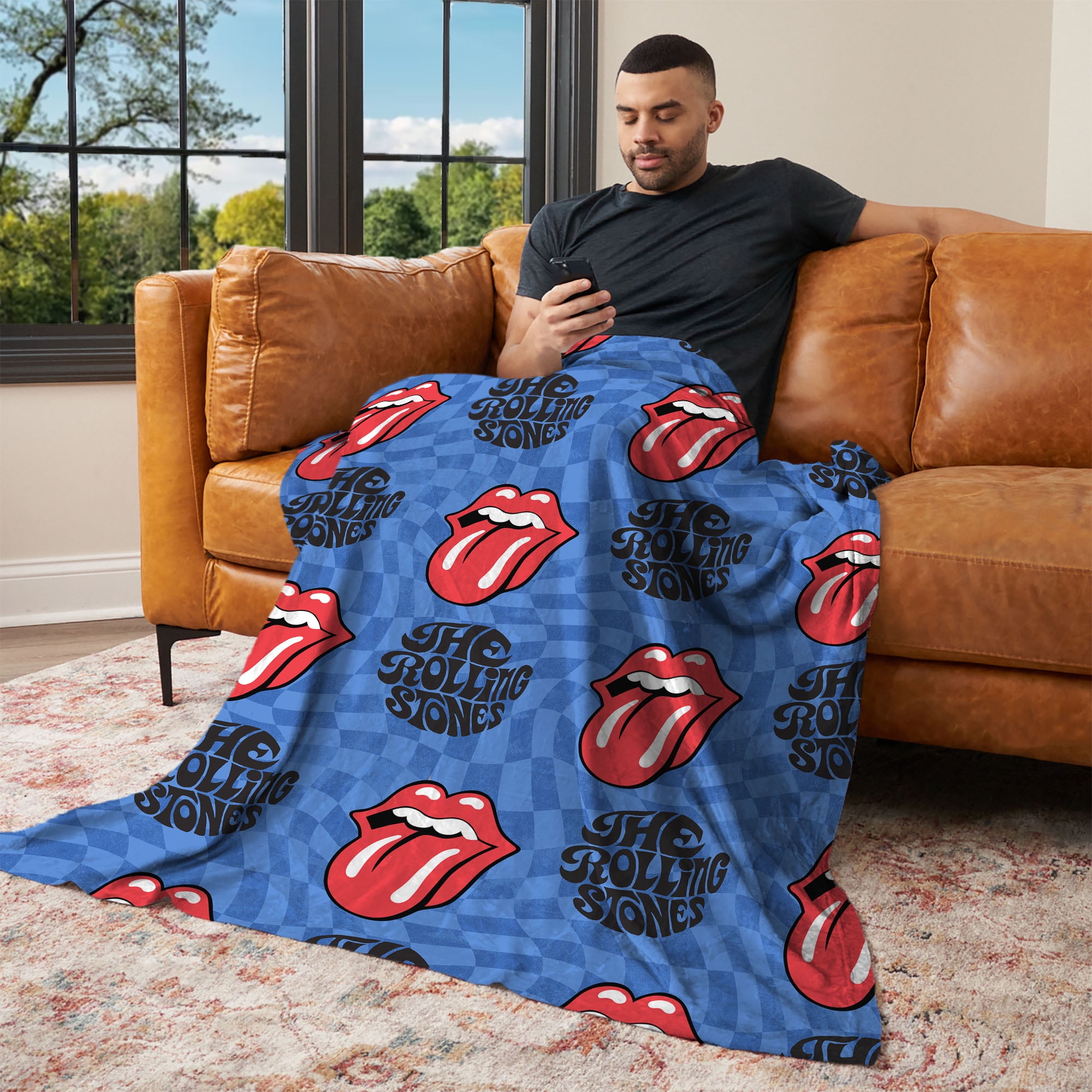 The Rolling Stones Psychedelic Check Silk Touch Throw Blanket 50 x 70 inches