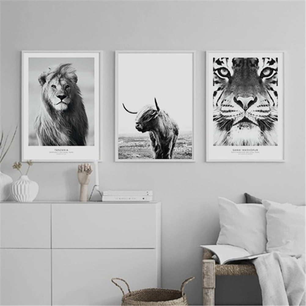 Black White Animal Canvas Print Lion Poster Nordic Style Painting Room Decor 