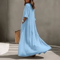 thumbnail image 4 of Dvprdro Womens Casual Flowy V Neck 3/4 Sleeve Ruffle Hem Maxi Dress Button Front Solid A Line Beach Vacation Long Dress, 4 of 10