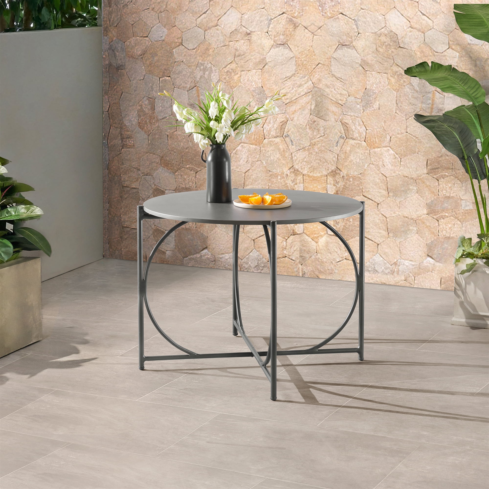 Alaterre Alburgh Outdoor 42" x 42" x 30" Round Aluminum Bistro Table, White/Black