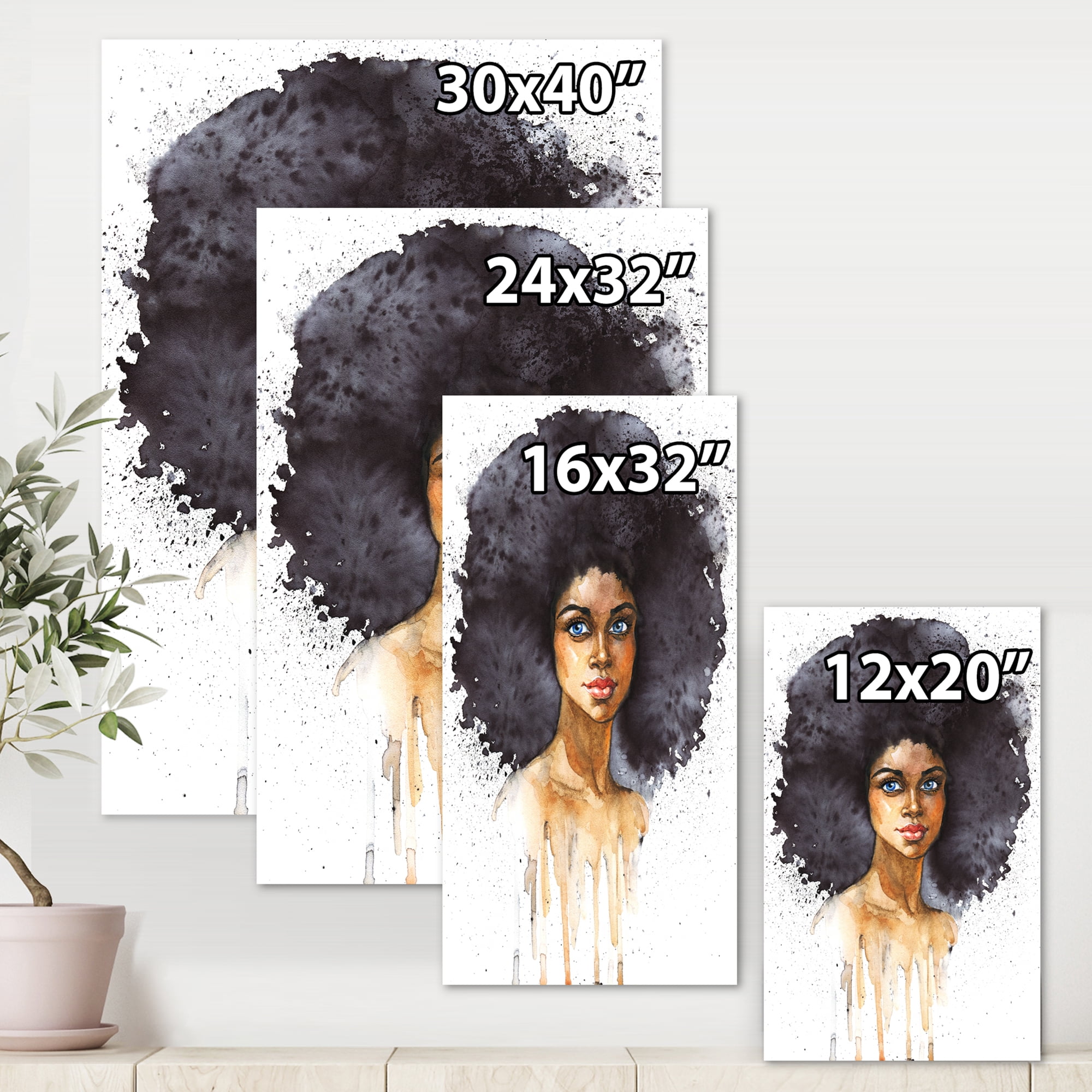 Portrait of Afro American Woman X 24 in x 32 in Painting Canvas Art Print, by Designart