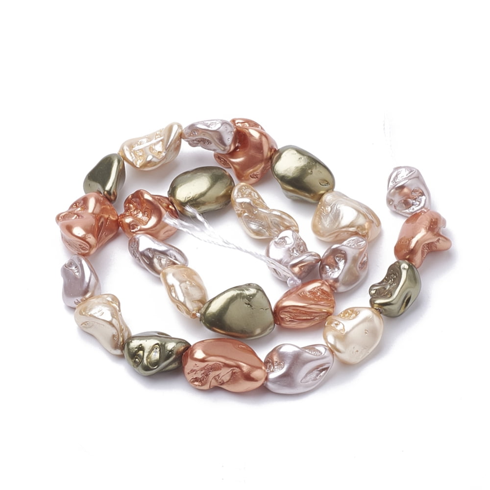 Shell Pearl Beads Strands Nuggets Dyed Colorful 15~26x10~20x8~15mm Hole: 0.8mm 20~25pcs/strand 15.7 inch