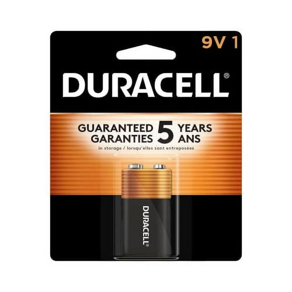 Duracell Coppertop 9V Battery, 1 Count Pack, 9-Volt Battery with Long-lasting Power, All-Purpose Alkaline 9V Battery for Household and Office Devices