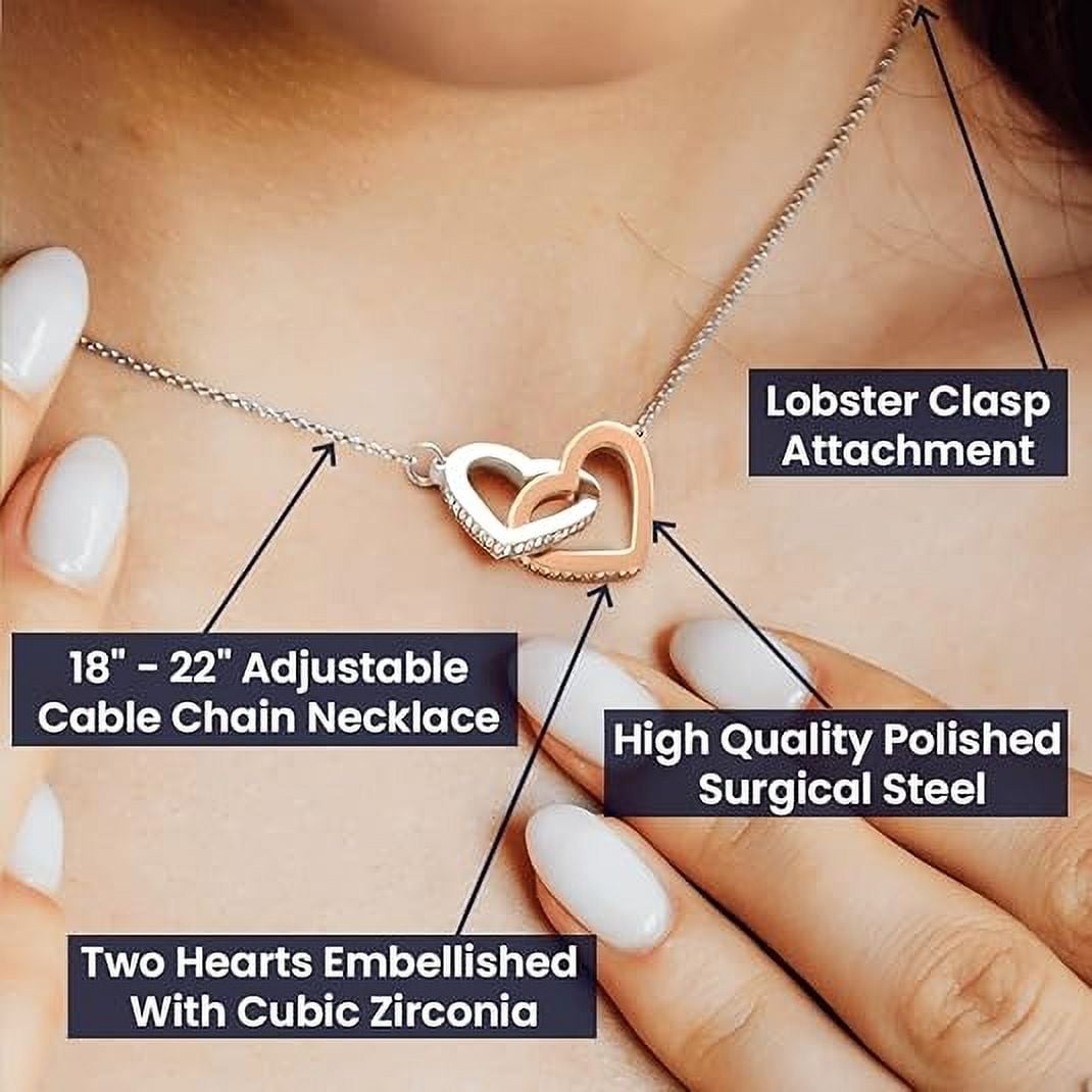 Interlocking Heart Necklace Christmas Gift for Beautiful Mom from daughter and son, Mothers Day Gift for mother, jewelry gift for Mom with personalized message