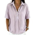 thumbnail image 3 of Polo Shirts for Women Short Sleeve Tops Striped Lapel Button Neck Shirt Causal Trip Work Going Out Summer ,XL,#02 Purple, 3 of 9