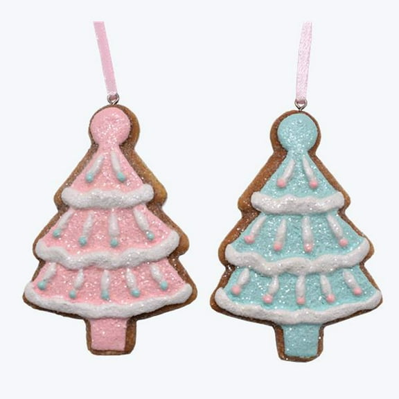 YI Christmas Decor - Pastel Trees Gingerbread Cookie Ornaments 2pc