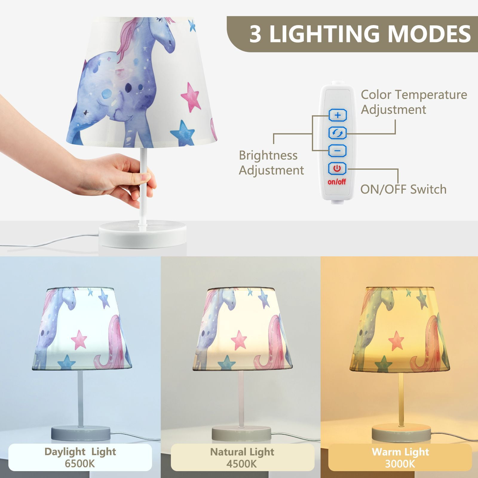 Blue Unicorns Stars LED Desk Lamp Table Lamp USB Bedside Nightstand Small Lamp for Bedroom Living Room Kids Room