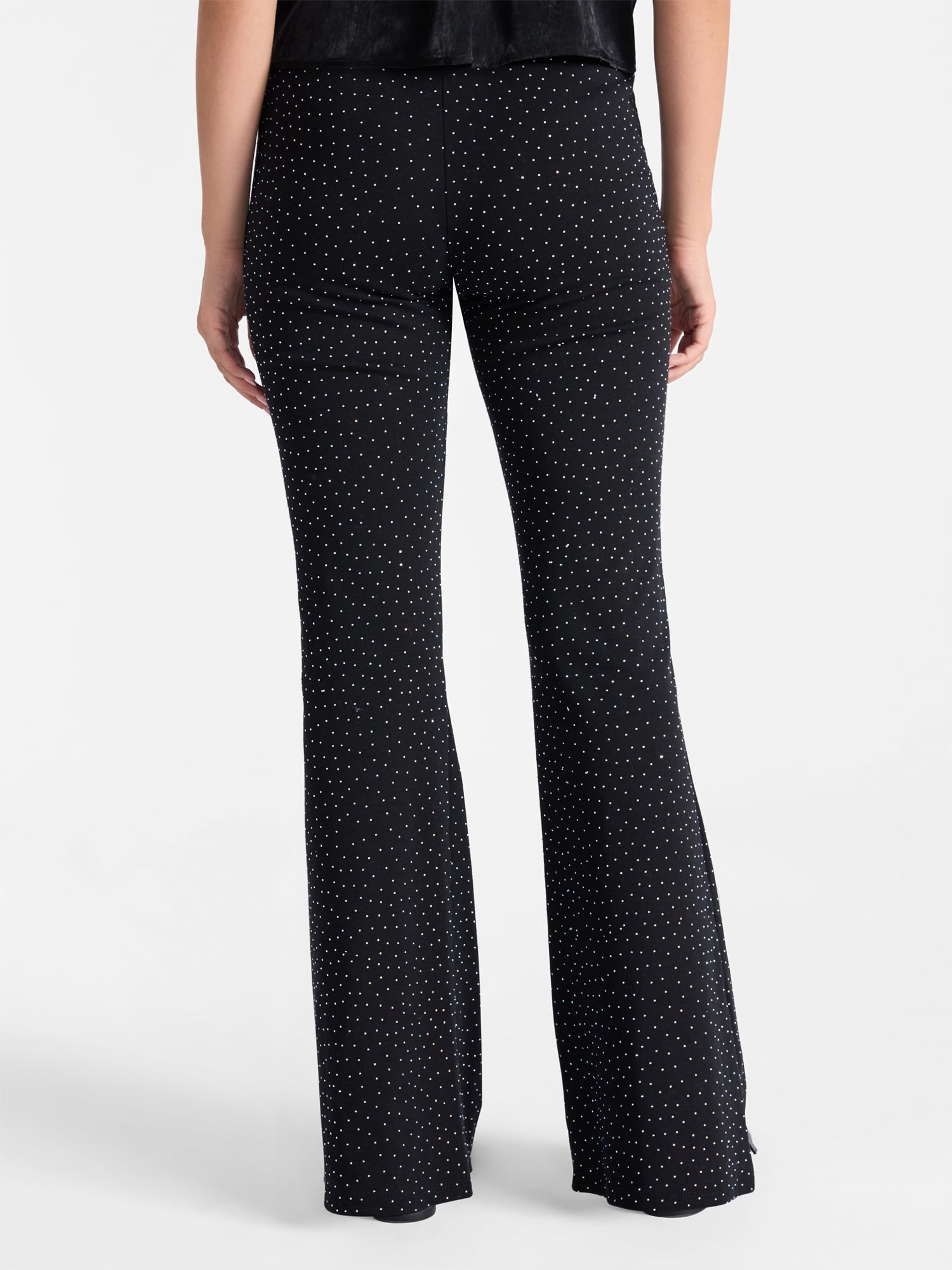 No Boundaries Faux Rhinestone Studded Ribbed Flare Pants, 31'' Inseam, Women's