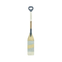 DecMode Blue Wooden Striped Oar Paddle Wall Decor with Yellow Accents