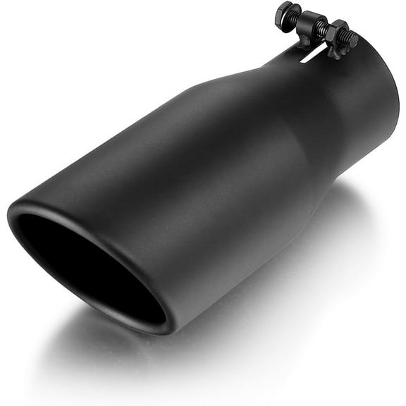Exhaust Tip 2.5 Inch Inlet, 2.5" Inlet 3.5" Outlet 9" Long Black Coated Finish Muffler Tip For Truck Tailpipe, Stainless Steel Rolled Edge