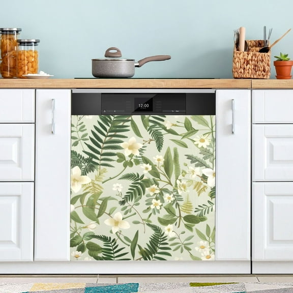Flower and Green Leave Dishwasher Magnet Cover Magnetic Fridge Door Cover Home Kitchen Decor 23"x 26"