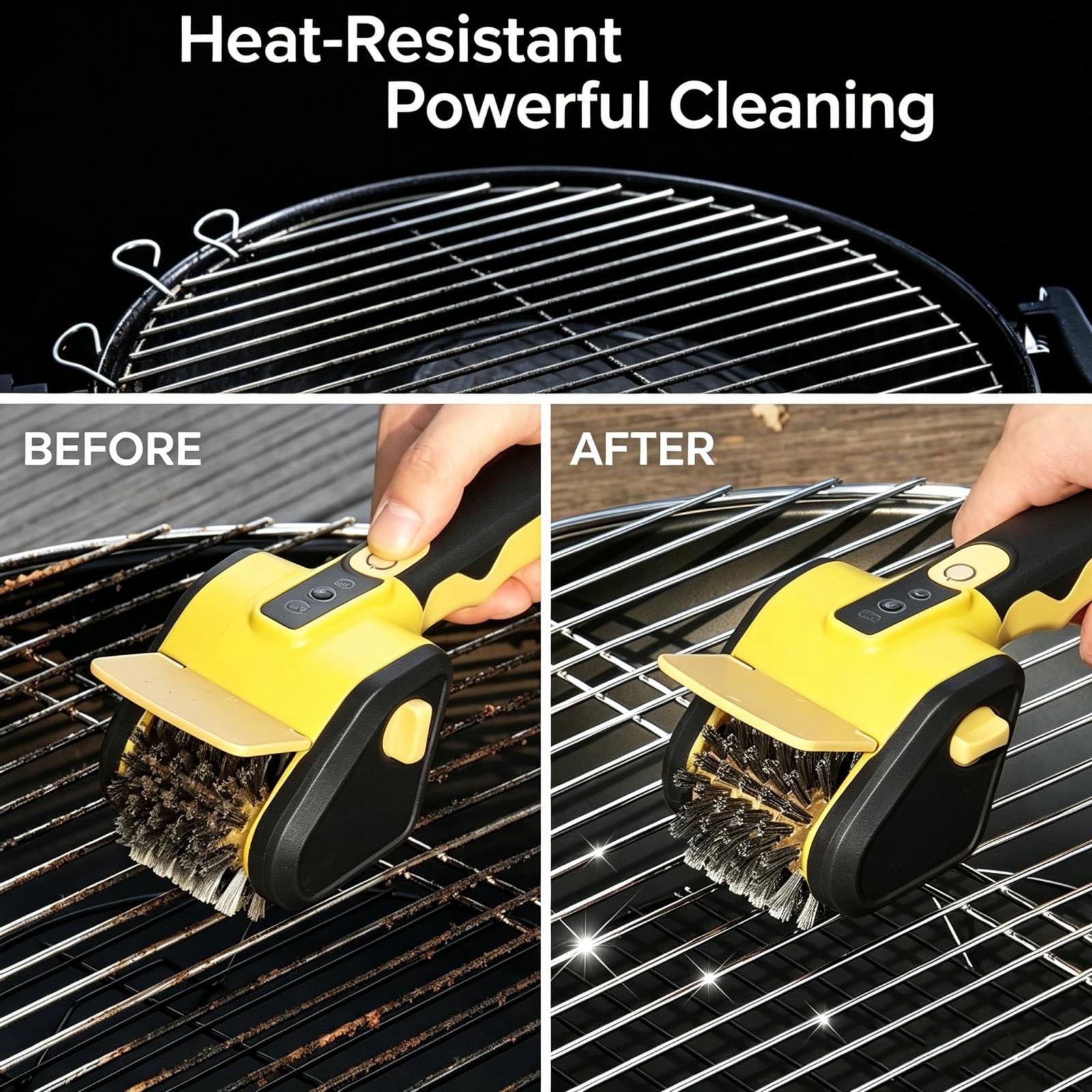 ZOURIH Electric Grill Brush,Cordless Rechargeable BBQ Grill Cleaner with Stainless Steel Rotary Brush Head,Scraper and LED Display,Shed-Resistant Bristle for Camping,Patio and Barbecue Grates,Yellow