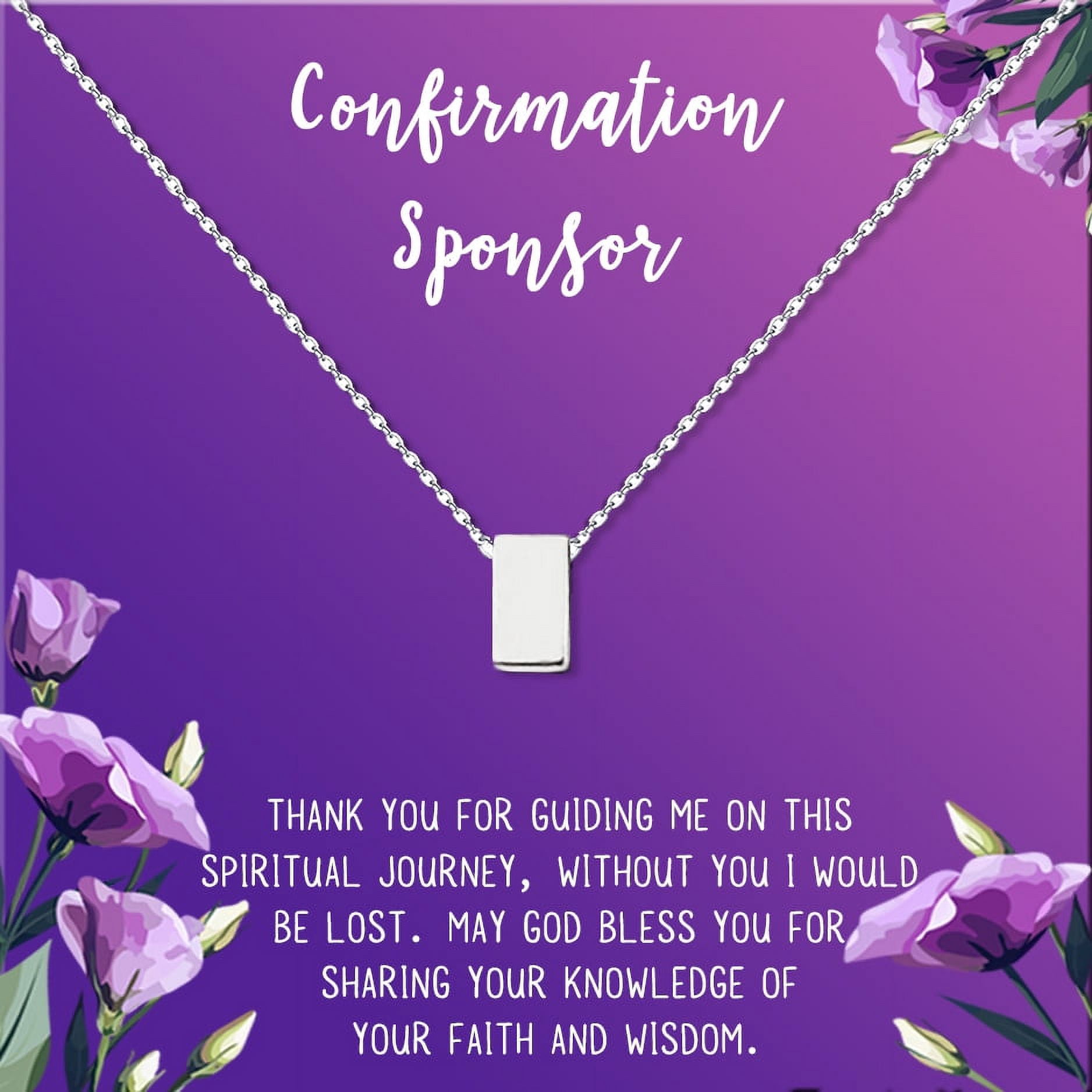 Anavia Confirmation Sponsor Gift for Women, Gifts for Sponsors, Baptism Gift, Goddaughter Gift, Thank you Religious Sponsor Gifts Card Necklace-[Silver Cube, Royal Purple Gift Card]