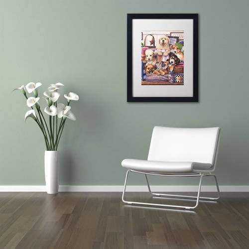 Trademark Fine Art 'Suds and Pups' Canvas Art by Jenny Newland, White Matte, Black Frame
