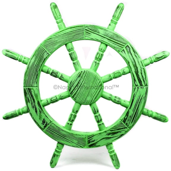 Nagina International Rustic Antique Beautiful Wall Decor Handcrafted Pine Nautical Ship Wheel | Maritime Exclusive Wall Decor (12 Inches, Junky Green)