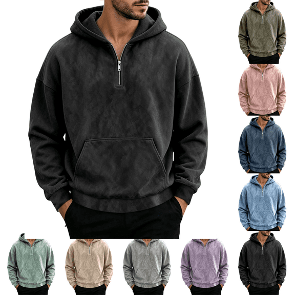 Frnrwgo Men's Hoodie Half Zip Loose Fit Warm Long Sleeve Hooded Casual Fall Winter Top