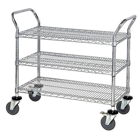 Stainless Steel Wire Shelving Cart With 3 Shelves  - 18 x 48 x 37.5 in.