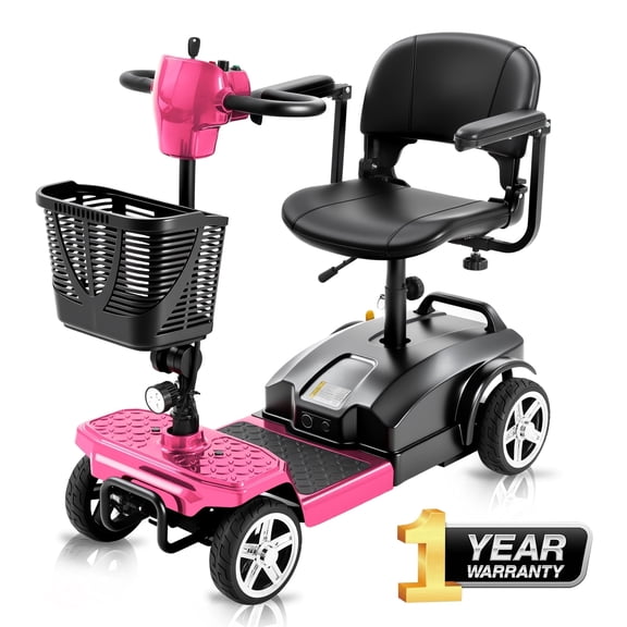 15 Miles 4-Wheel Mobility Scooter for Adults & Seniors, 350W Powered Electric Wheelchair Device, Foldable & Portable Design with Removable Basket,300LBS Capacity,Compact & Portable for Elderly