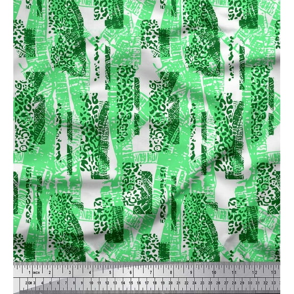 Soimoi Green Cotton Duck Fabric Brush Stroke & Leopard Animal Skin Print Fabric by the Yard 42 Inch Wide
