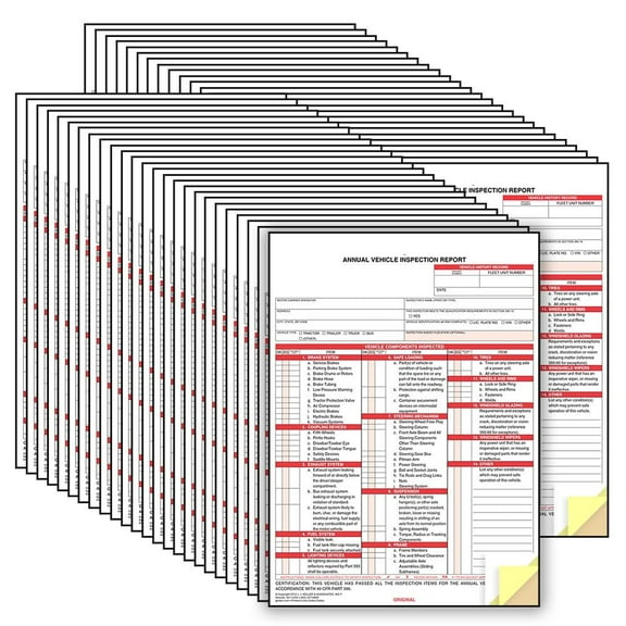Annual Vehicle Inspection Report Form 50-pk. - Snap-Out Format, 3-Ply, Carbonless, 8.5" x 11.75"